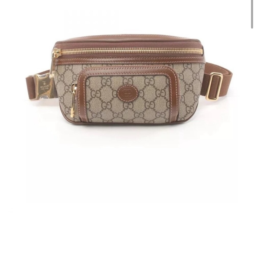 Gucci Brown and Tan Monogram Belt Bag with Leather Accents